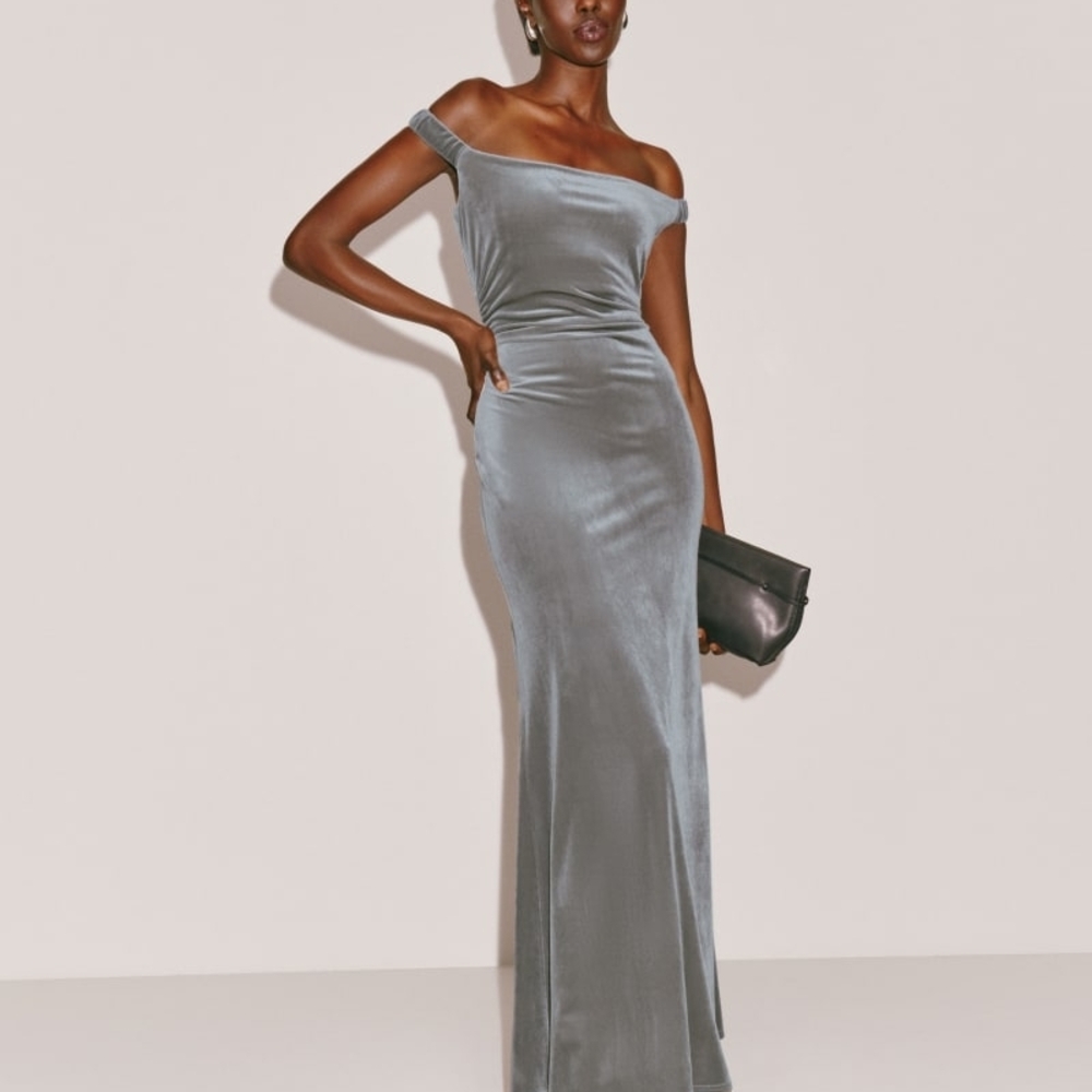 Reformation Off The Shoulder Silver Dress
